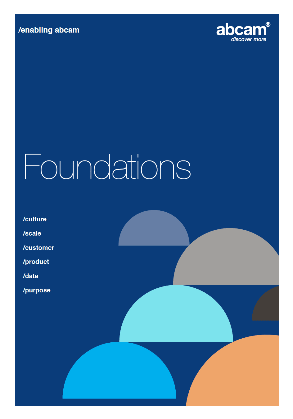 Blue book with title foundations including different semi-circles
