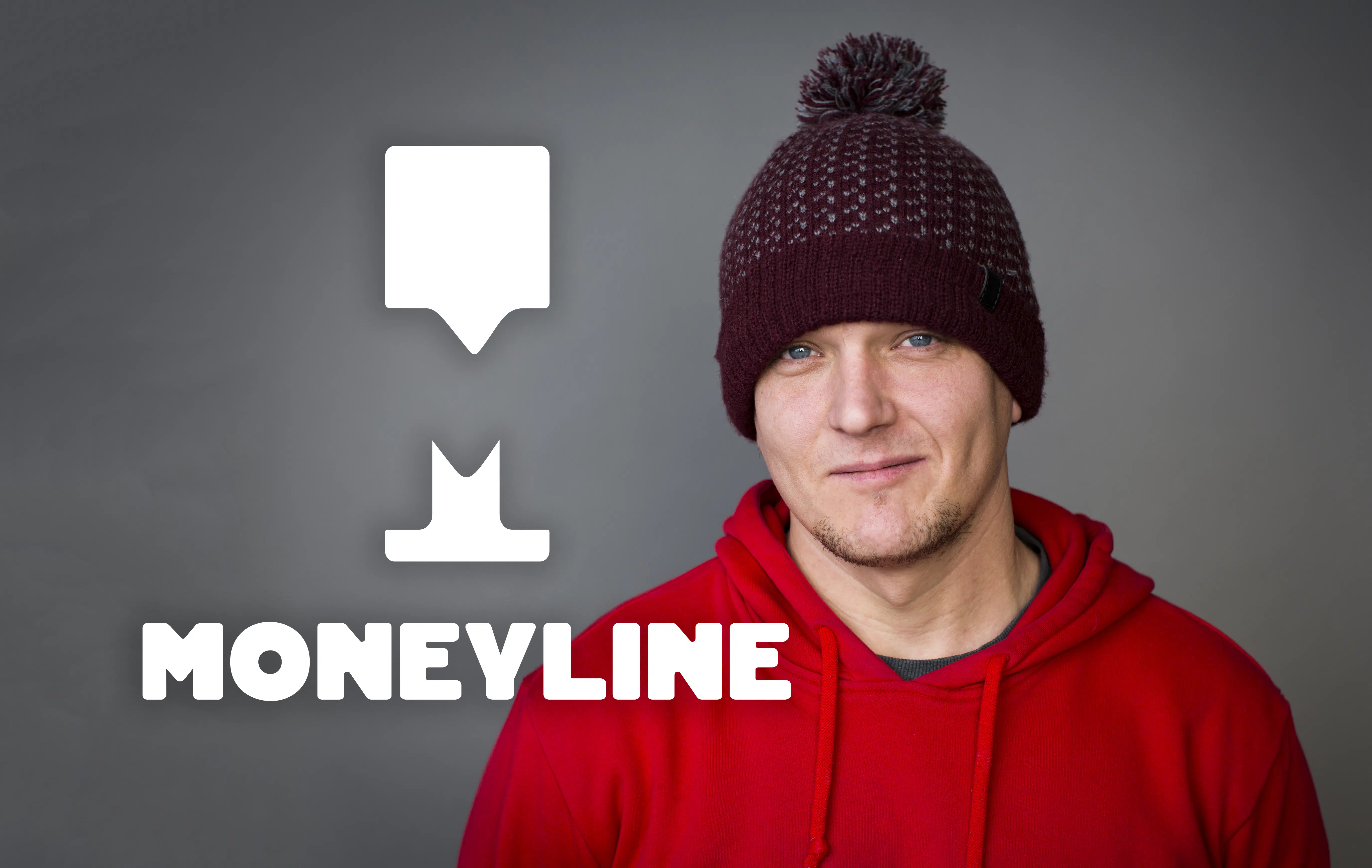 Man with hat and red jumper with a logo Moneyline