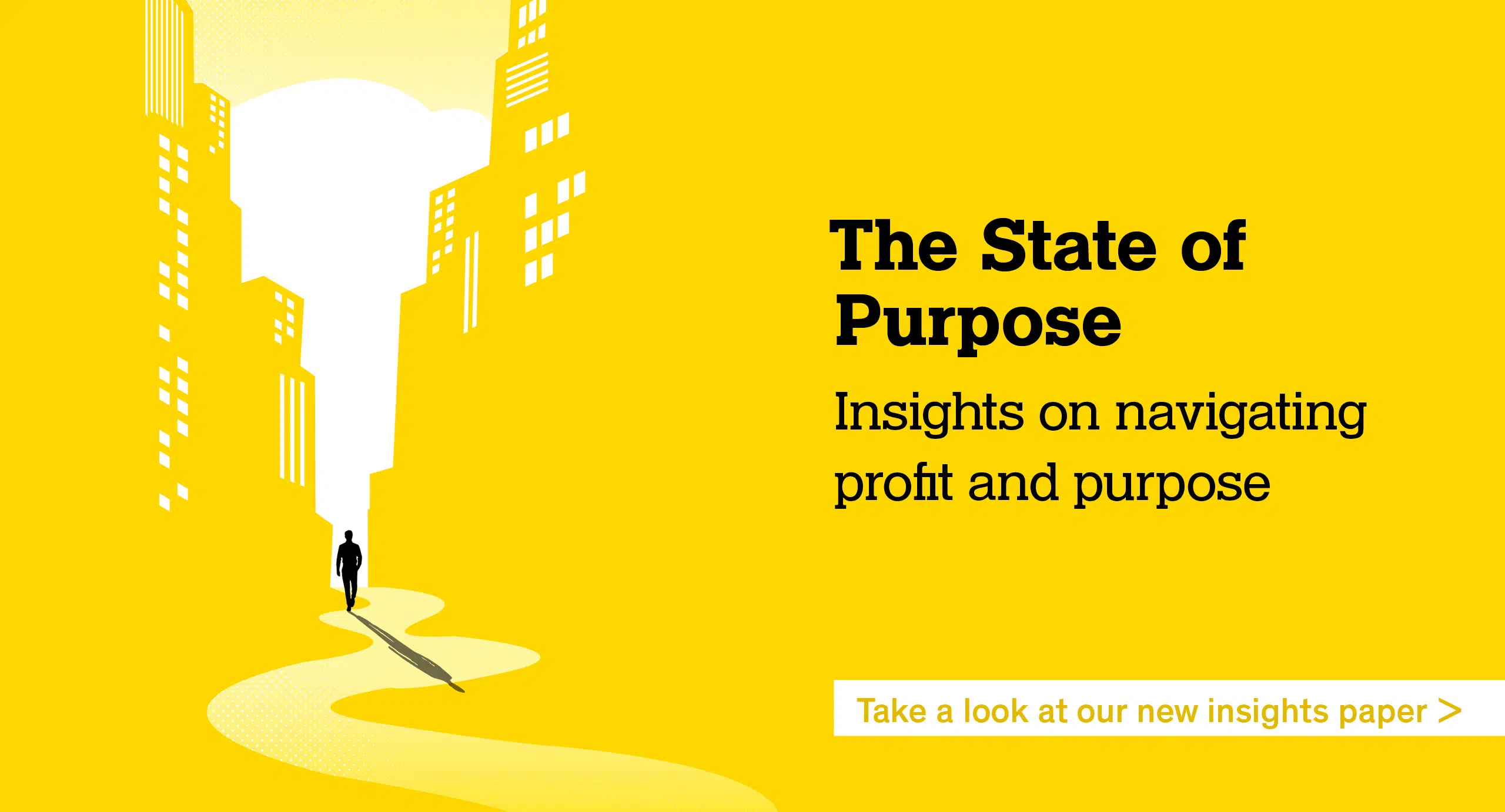 Yellow image with writing The State of Purpose Insights on navigating profit and purpose
